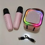Mini Portable Karaoke Bluetooth Speaker with Dual Wireless Microphones (Blue Edition)