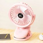 Portable Clip-On Desk Fan with Digital Battery Display (Pink Edition)